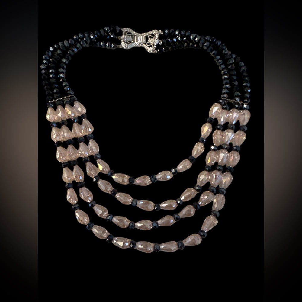 Elegant Black and Light Pink Beaded Necklace